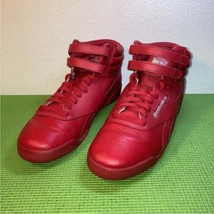 Reebok Women Freestyle Hi Sneaker Lace Up Athletic Leather Shoes Red SIZE 6